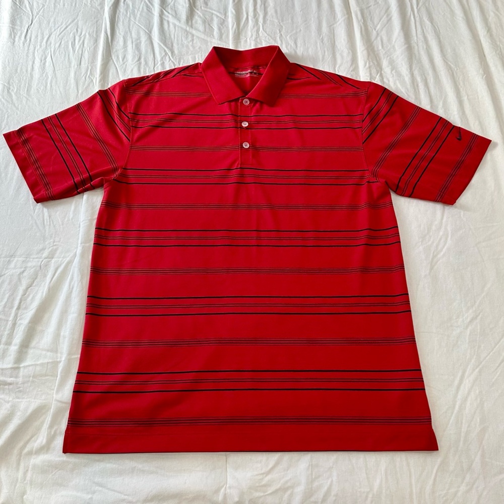 Nike Golf Classic Red Striped Polo Shirt for Men Size L